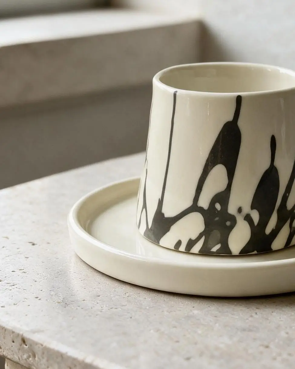 Trace Tabaklı Beyaz Türk Kahvesi Fincanı — Trace koleksiyonu, stoneware
