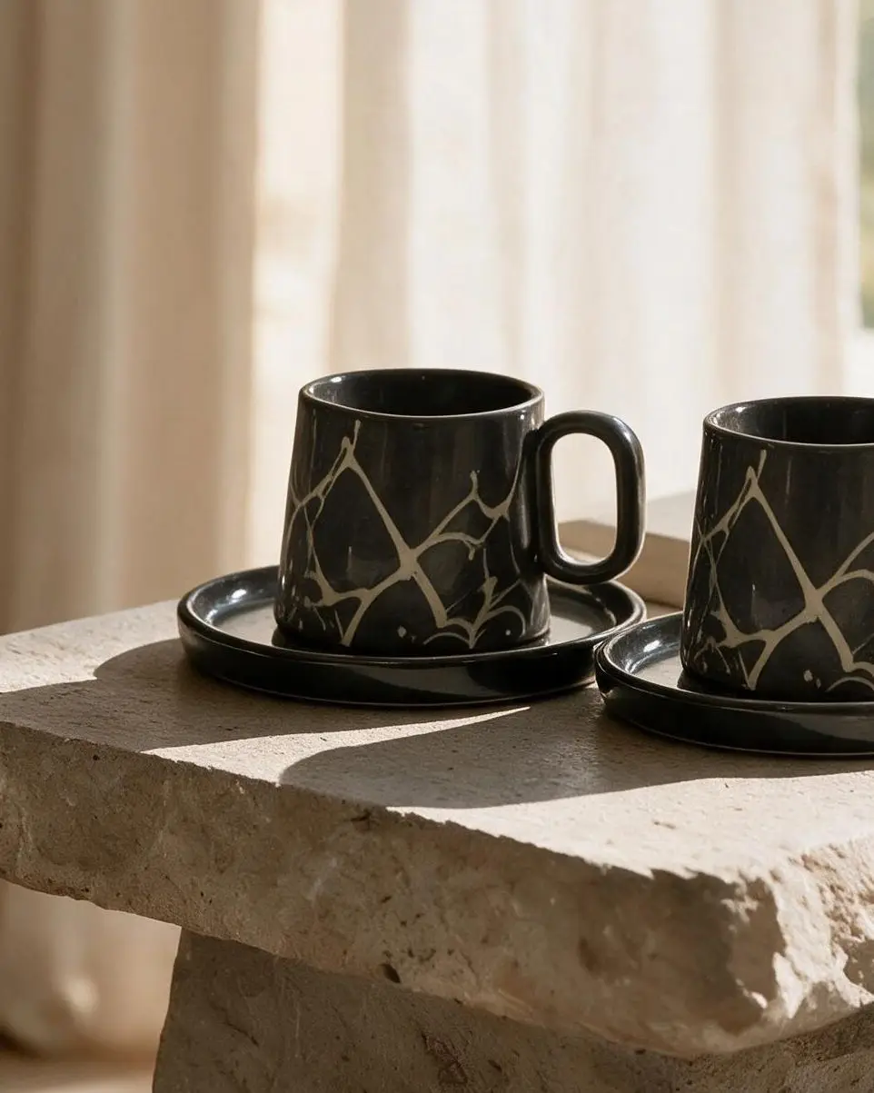 Trace Tabaklı Antrasit Türk Kahvesi Fincanı 2'li — Trace koleksiyonu, stoneware