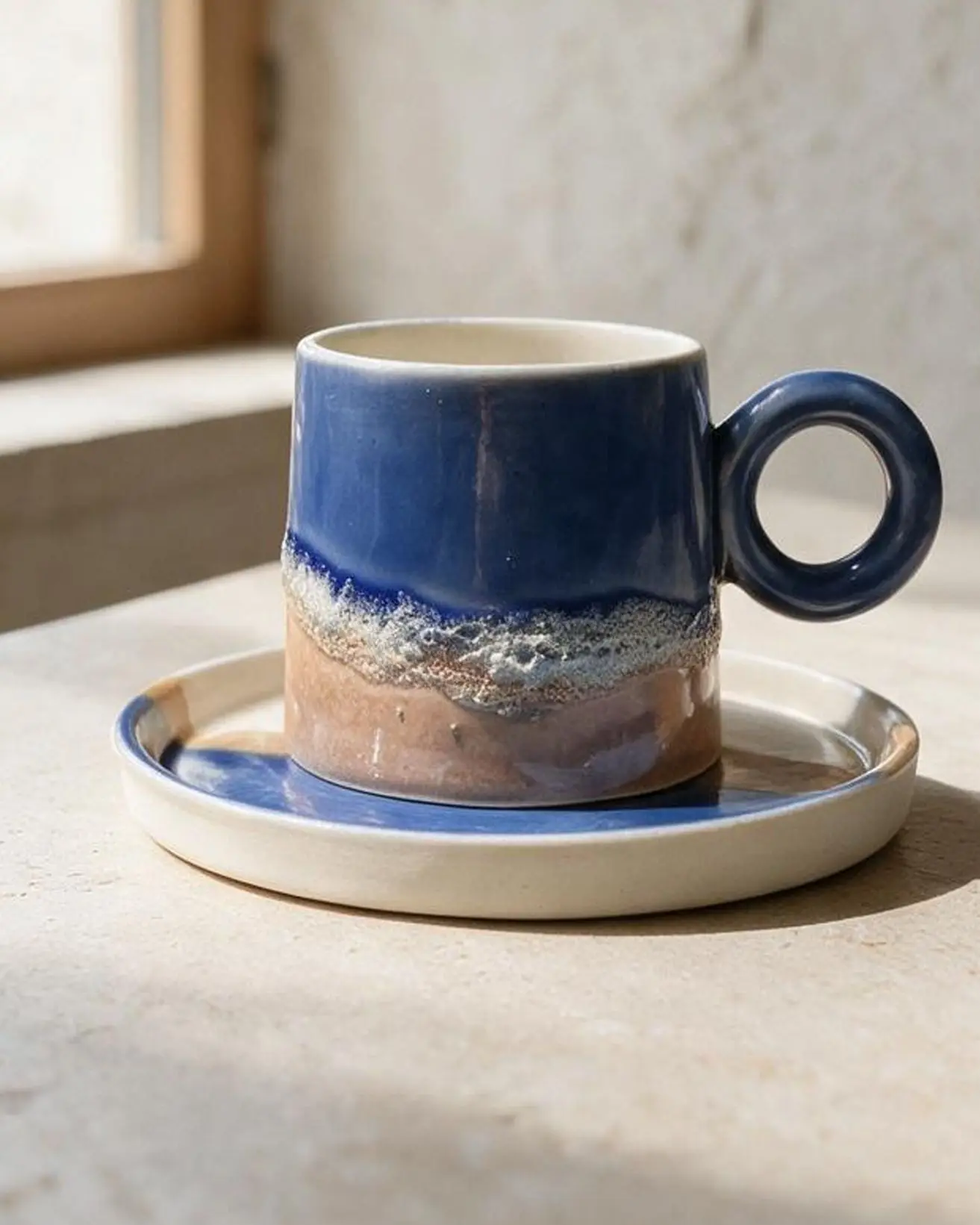 Wave Tabaklı Deniz Kum Dokulu Türk Kahvesi Fincanı — Wave koleksiyonu, stoneware