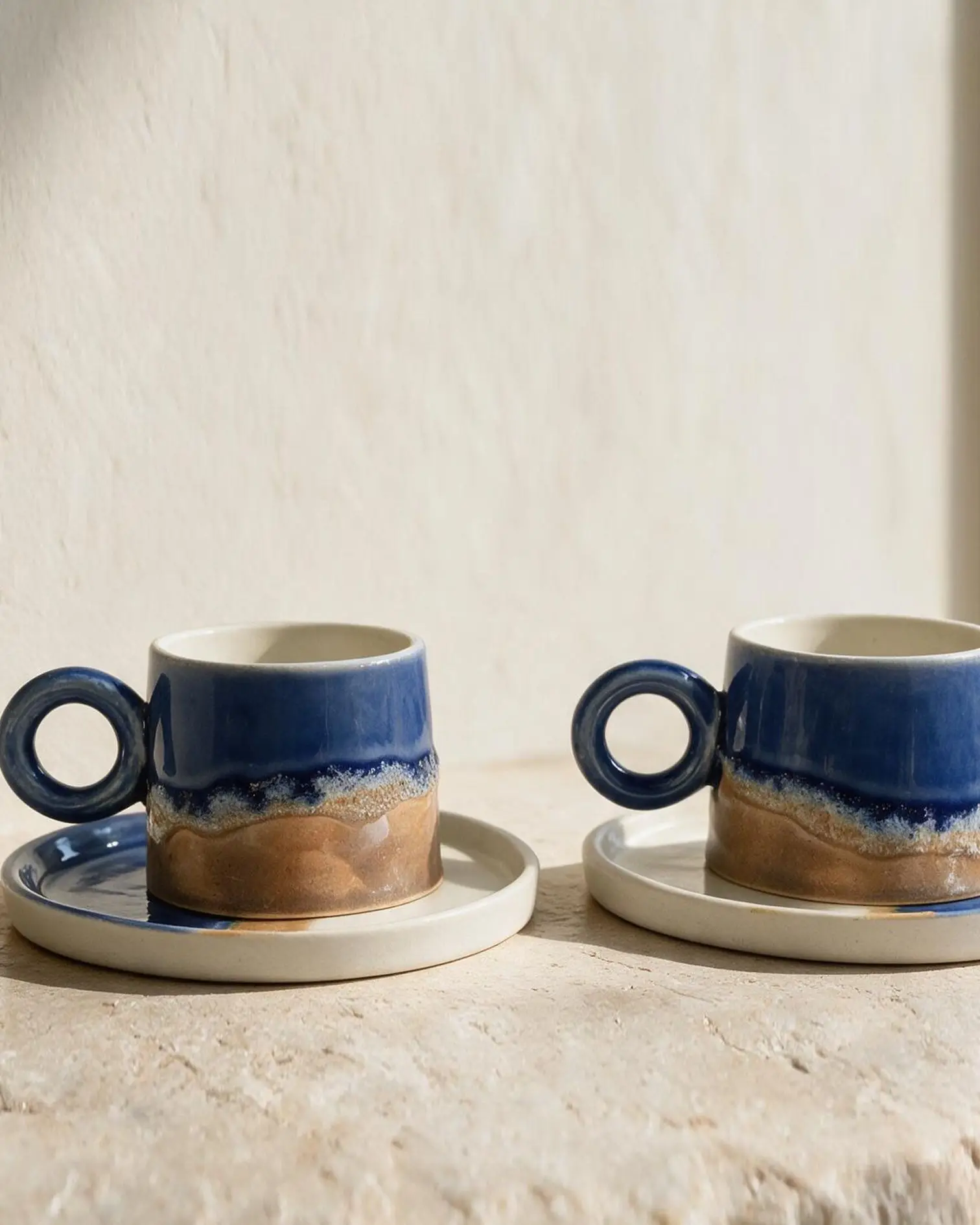 Wave Tabaklı Deniz Kum Dokulu Türk Kahvesi Fincanı 2'li — Wave koleksiyonu, stoneware