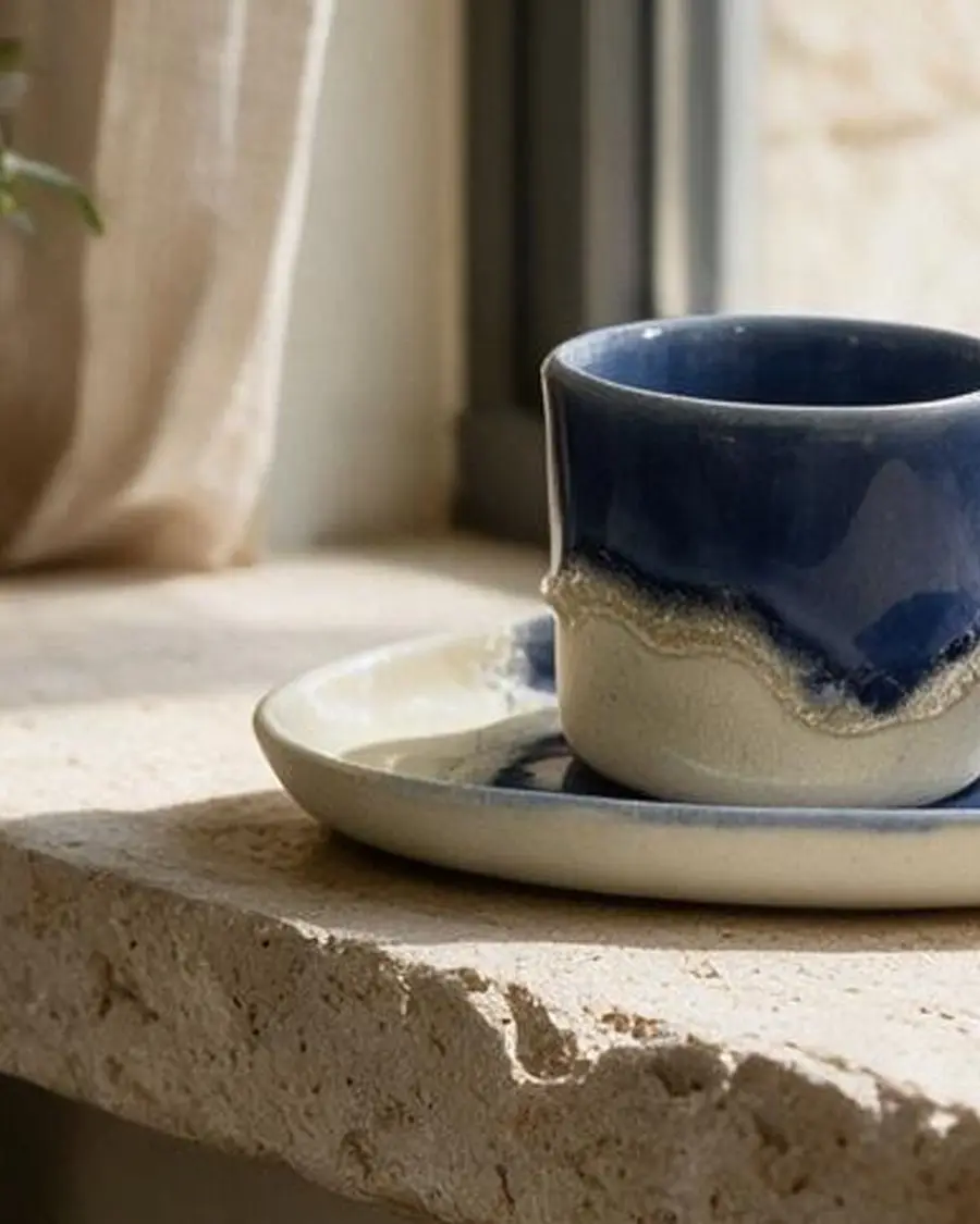 Wave Tabaklı Dalga Dokulu Türk Kahvesi Fincanı — Wave koleksiyonu, stoneware