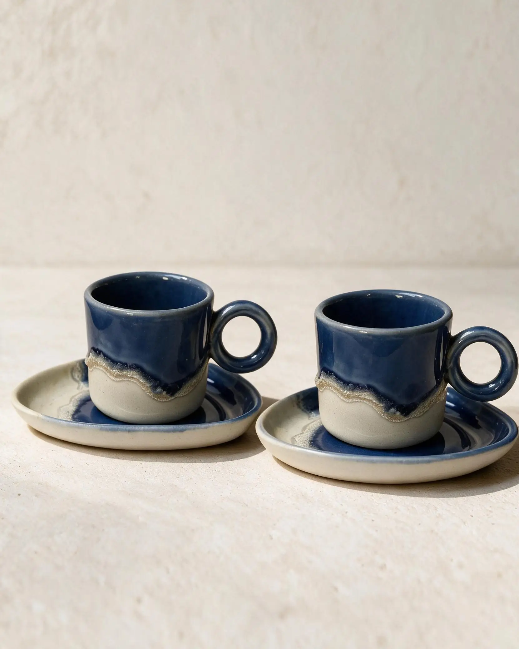 Wave Tabaklı Dalga Dokulu Türk Kahvesi Fincanı 2'li — Wave koleksiyonu, stoneware